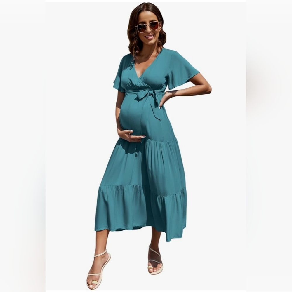 New with tags! Coolmee Womens Medium teal maxi wrap top Maternity Dress
